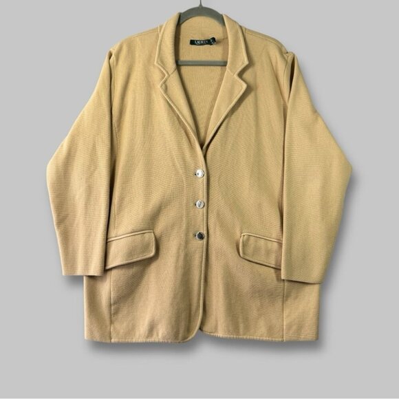 Lauren Ralph Lauren Tan Lagenlook Cotton Lightweight Knit Womens Blazer Size 3X - Picture 1 of 16